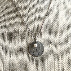 Sterling silver hand stamped handmade Necklace my beloved pearl
